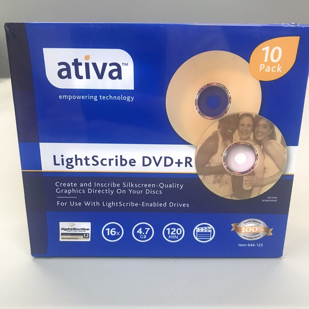 Ativa LightScribe DVD+R Recordable Media Cases 4.7 GB 120 Min Pack 10